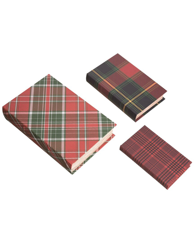 Transpac Set Of 3 Wood 13in Multicolor Christmas Plaid Nesting Book Boxes