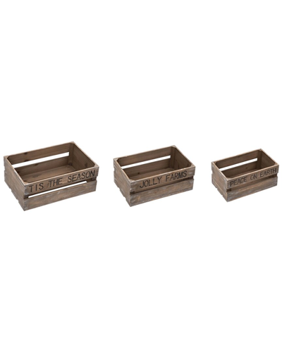 Transpac Set Of 3 Wood 18in Brown Christmas Rustic Nested Crates