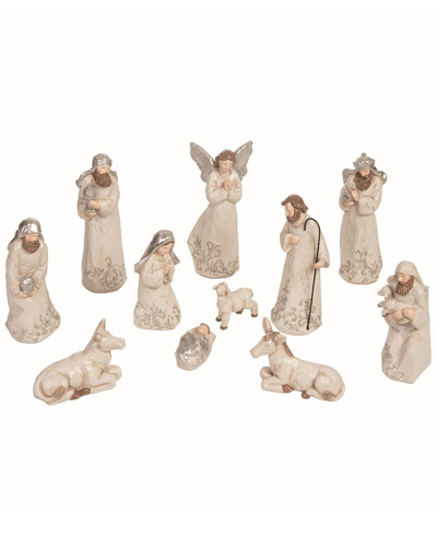 Transpac Set Of 11 Resin 8.25in Off-white Christmas Elegantly Carved Nativity
