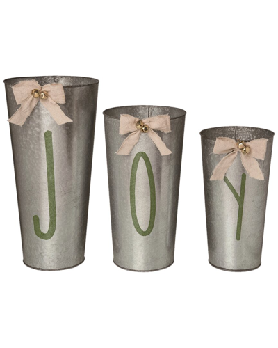 Transpac Set Of 3 Metal 18in Multicolor Christmas Nesting Joy Buckets