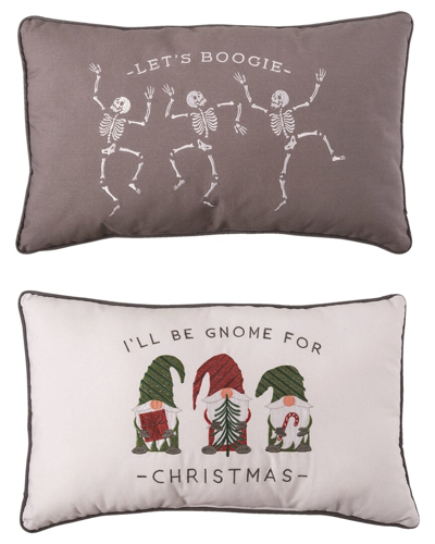 Transpac Polyester Multicolor Christmas Changing Seasons Reversible Gnome & Bones Pillow