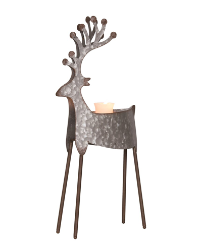 Transpac Metal 19in Gray Christmas Reindeer Candle Holder In Grey