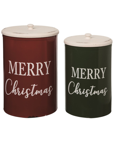 Transpac Set Of 2 Metal 14.5in Multicolor Christmas Merry Holiday Container With Lid