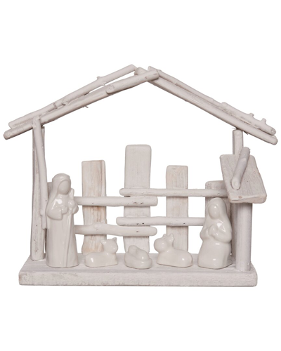 Transpac Wood 12in White Christmas Minimalist Nativity Scene Decor
