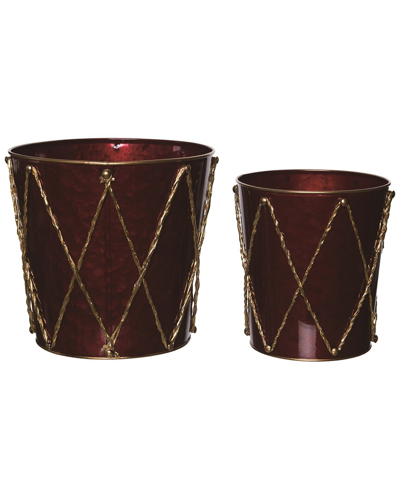 Transpac Set Of 2 Metal 8.5in Multicolor Christmas Nesting Drum Containers