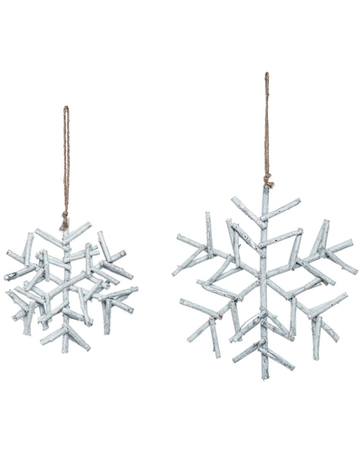 Transpac Set Of 2 Wood 11.75in Silver Christmas Glitzy Snowflake Decor
