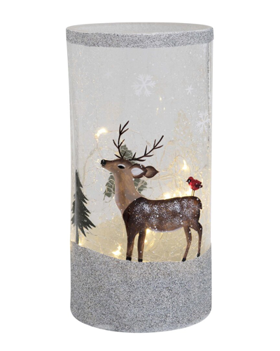 Transpac Crackle Glass 8in Multicolor Christmas Light Up Deer Hurricane Lantern