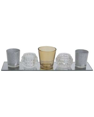 Transpac Set Of 5 Glass 15in Multicolor Christmas Candle Holder