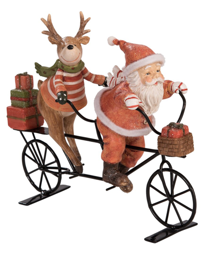 Transpac Resin 9.75in Multicolor Christmas Santa Reindeer On Bicycle