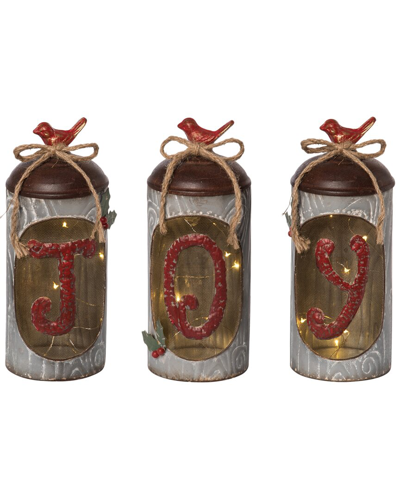Transpac Set Of 3 Metal 11in Silver Christmas Light Up Joy Jars
