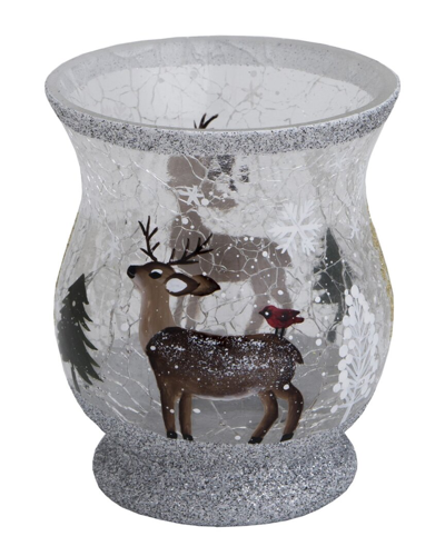 Transpac Crackle Glass 3.5in Multicolor Christmas Deer Tealight Holder