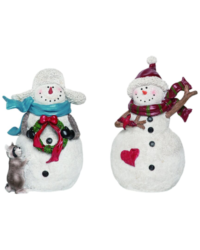 Transpac Set Of 2 Resin 9in White Christmas Woodland Snowman Figurine