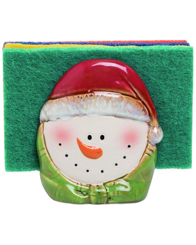 Transpac Ceramic 4.5in Multicolor Christmas Snowman Sponge & Napkin Holder