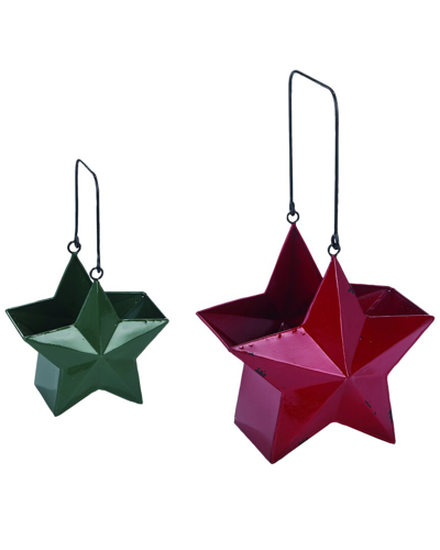 Transpac Set Of 2 Metal 7.75in Multicolor Christmas Star Containers