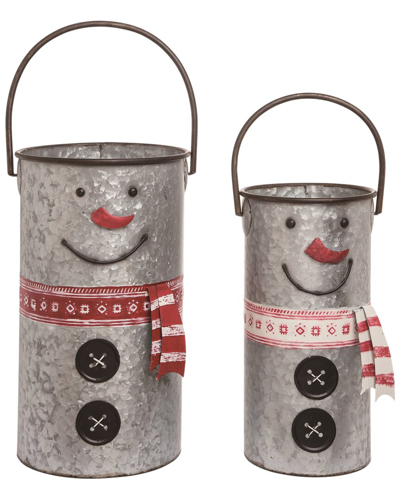 Transpac Set Of 2 Metal 18in Silver Christmas Snowman Containers