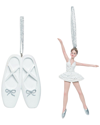 TRANSPAC TRANSPAC SET OF 2 RESIN 4.25IN WHITE CHRISTMAS BALLERINA & SLIPPERS ORNAMENTS