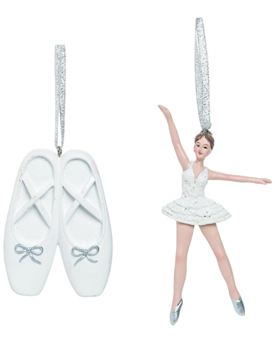 Transpac Set Of 2 Resin 4.25in White Christmas Ballerina & Slippers Ornaments