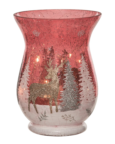 Transpac Glass 7.87in Multicolor Christmas Light Up Mystic Forest Hurricane