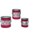 TRANSPAC TRANSPAC SET OF 3 METAL 10 RED CHRISTMAS MERRY CHRISTMAS CONTAINERS