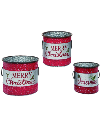 Transpac Set Of 3 Metal 10 Red Christmas Merry Christmas Containers