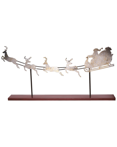 Transpac Metal 23.5in Gray Christmas Santa & Sleigh Flying Decor In Grey