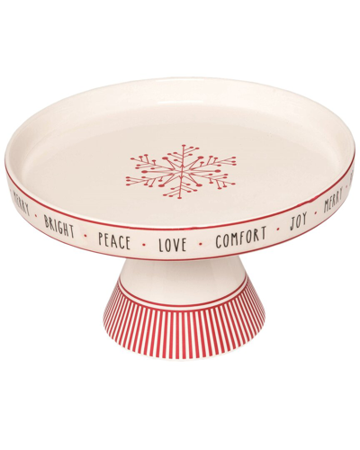 Transpac Dolomite 11.5in Multicolor Christmas Snow Stripes Cake Stand
