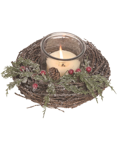 Transpac Natural Fiber 8in Multicolor Christmas Sparkling Berry Candle Holder