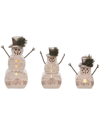 TRANSPAC TRANSPAC SET OF 3 RESIN 9.5IN OFF-WHITE CHRISTMAS LIGHT UP BIRCH SNOWMAN FIGURINES