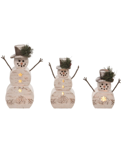 Transpac Set Of 3 Resin 9.5in Off-white Christmas Light Up Birch Snowman Figurines