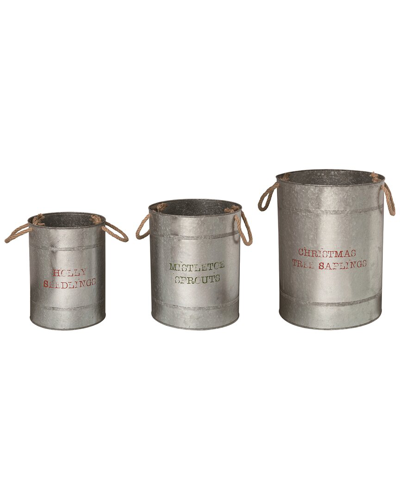 Transpac Set Of 3 Metal 15.75in Gray Christmas Buckets With Rope Handles In Grey