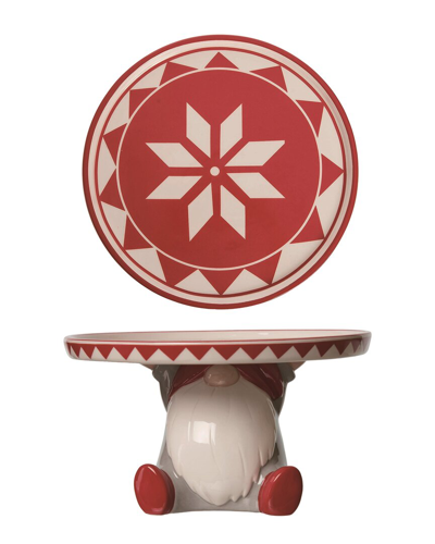 Transpac Dolomite 8.25in Multicolor Christmas Holiday Gnome Cake Stand
