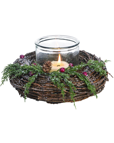 Transpac Natural Fiber 10in Multicolor Christmas Sparkling Berry Candle Holder
