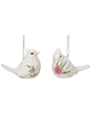 TRANSPAC TRANSPAC SET OF 2 RESIN 4.25IN MULTICOLORED CHRISTMAS HOLIDAY FLORAL BIRD ORNAMENT