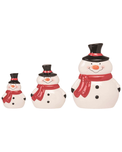 Transpac Set Of 3 Dolomite 6.25in Multicolor Christmas Chubby Snowman Decor