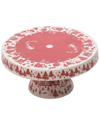 TRANSPAC TRANSPAC DOLOMITE 11.5IN MULTICOLOR CHRISTMAS TOILE CAKE STAND