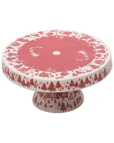 Transpac Dolomite 11.5in Multicolor Christmas Toile Cake Stand