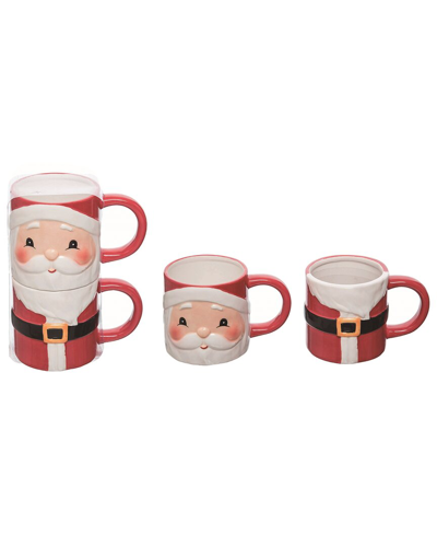 Transpac Set Of 2 Dolomite 7in Multicolor Christmas Stacked Santa Mug