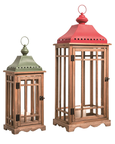 Transpac Set Of 2 Wood 28.5in Multicolor Christmas House Lanterns
