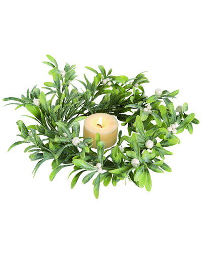 Transpac Artificial 16in Green Christmas Mistletoe Candle Ring