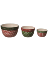 TRANSPAC TRANSPAC SET OF 3 DOLOMITE 10IN MULTICOLOR CHRISTMAS NESTING SNACK BOWLS