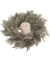TRANSPAC TRANSPAC NATURAL FIBER GREEN CHRISTMAS FLORAL FROSTED CANDLE RING