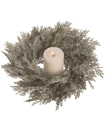Transpac Natural Fiber Green Christmas Floral Frosted Candle Ring