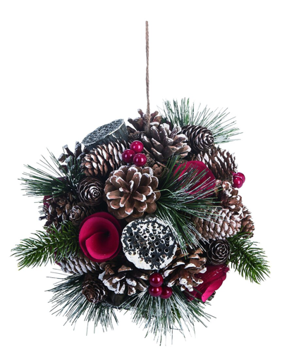 Transpac 7in Multicolor Christmas Pinecone With Rosette Ornaments Ball