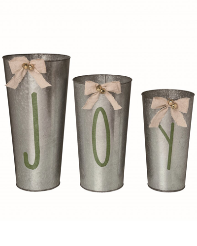 Transpac Set Of 3 Metal Silver Christmas Nesting Joy Buckets