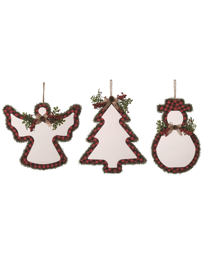 Transpac Set Of 3 Floral Multicolor Christmas Silhouette