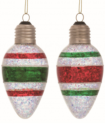 Transpac Set Of 2 Glass Clear Christmas Retro Bulb Ornaments
