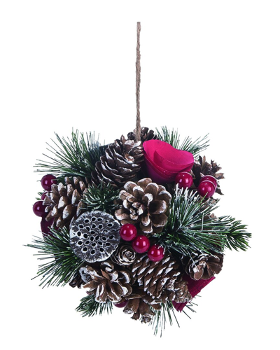 Transpac 5.5in Multicolor Christmas Pinecone With Rosette Ornament Ball