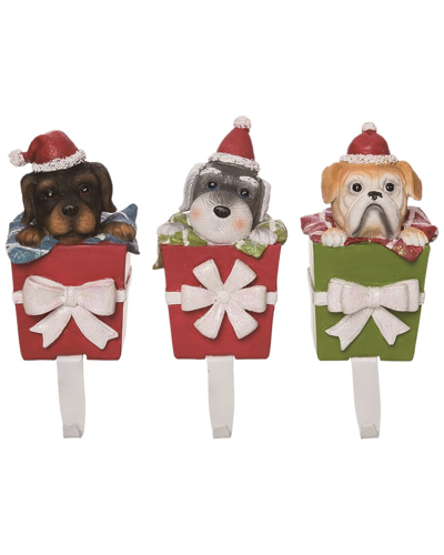 Transpac Set Of 3 Resin Multicolor Christmas Dog Present Stocking Holder