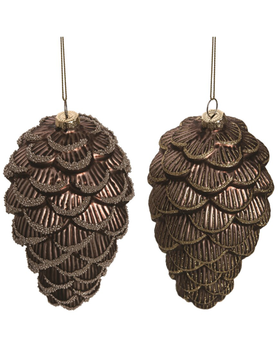 Transpac Set Of 2 Glass Copper Christmas Acorn Ornaments In Gold