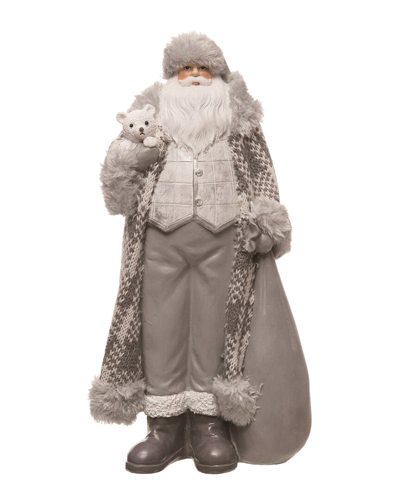 Transpac Resin Gray Christmas Plaid Coat Santa In Grey
